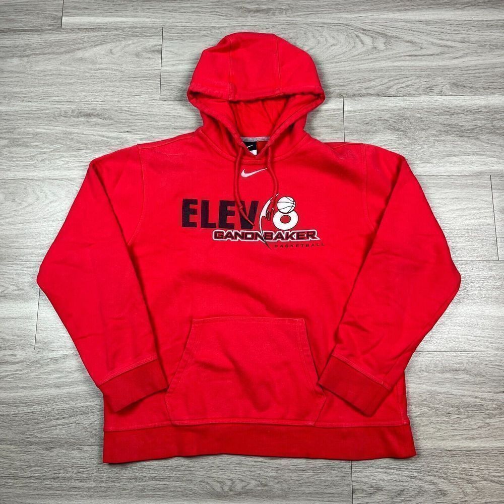 Nike Mens Hoodie Large Red Center Swoosh Y2K Sweatshirt Fleece